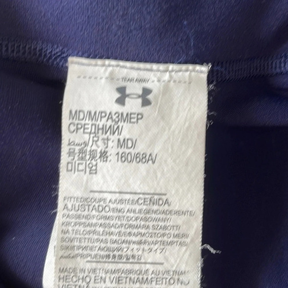 UNDER ARMOUR Fitted Cropped Leggings Navy Blue Low Rise Back Logo M - Picture 8 of 11